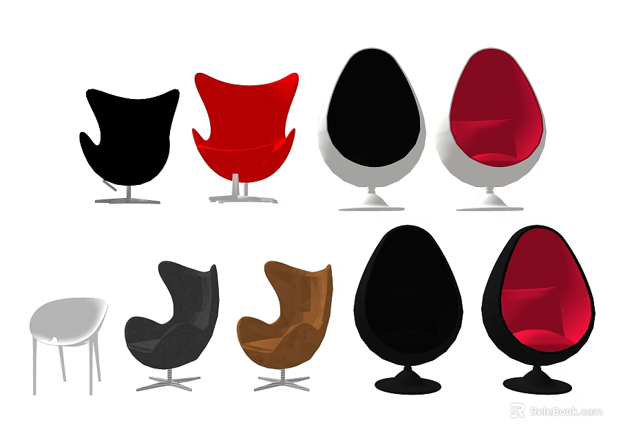 Stylish Leisure Chairs In Multiple Colors With Curved Design And Stable Base 3d model 