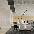 Modern Public Office Space With Open Layout Wooden Lockers Conference Table And Pendant Lights