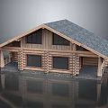 Detached Log Cabin House With Gray Roof Wooden Log Walls And Front Porch