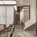 Modern Beauty Salon Interior With Marble Counter Display Shelves And Lighting