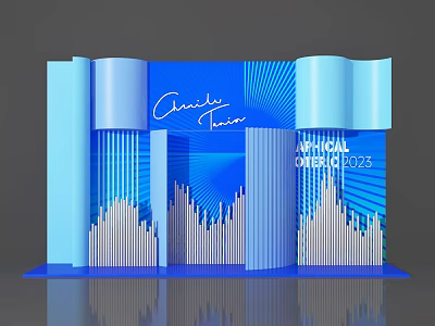 Blue Wavy Striped Event Backdrop for Chaudhry Twins Annual Gala 2023 3d model
