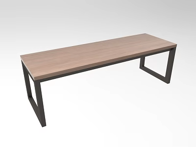 Modern Wooden Dining Table With Sleek Black Metal Frame And Rectangular Top 3d model
