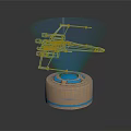 3D Holographic Blue Mechanical Structure On Metallic Base With Glowing Ring