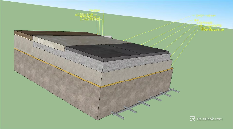 Building Component Section View With Layered Structure And Material Layers 3d model