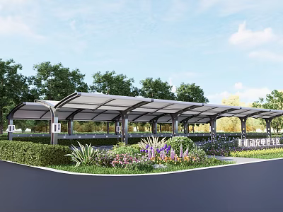 Garden Landscape Design With Covered Shelter Green Trees And Colorful Flowers 3d model