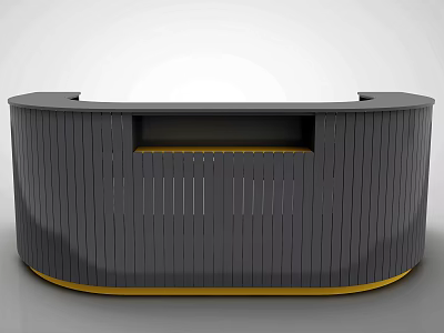 Modern Curved Reception Desk With Gray Vertical Stripes And Yellow Base 3d model