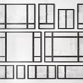 Modern Black Frame Windows In Various Sizes Arranged On White Wall 3d model
