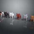 Different Colored French Bulldog Puppy Figurines On Smooth Surface With Reflection
