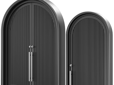 Modern Black Double Doors With Vertical Slats And Arched Top Design 3d model