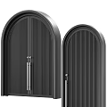 Modern Black Double Doors With Vertical Slats And Arched Top Design