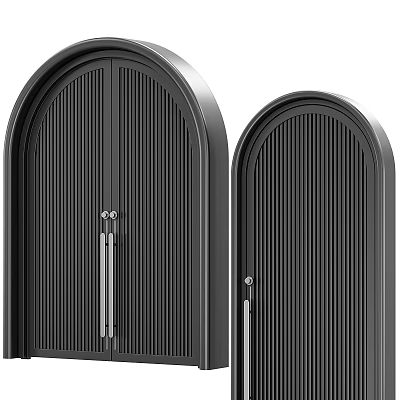 Modern Black Double Doors With Vertical Slats And Arched Top Design 3d model
