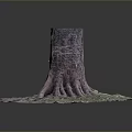 Old Tree Stump With Exposed Roots Surrounded By Grass And Soil 3d model
