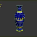 Elegant Blue and Yellow Ceramic Vase With Golden Decorative Patterns and Ornate Bands