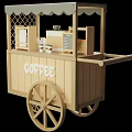 Wooden Mobile Coffee Cart With Canopy Display Shelves And Coffee Equipment