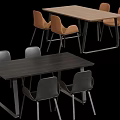 Modern Table and Chair Set with Dark Light Table Tops and Orange Black Chairs