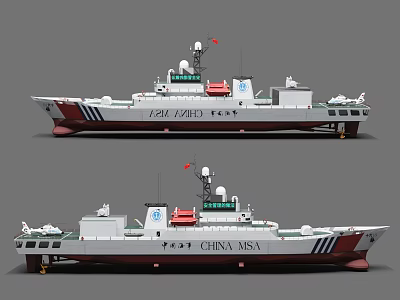 Modern China MSA Warship Two Vessels With Antenna And Deck Equipment 3d model