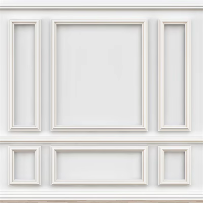 White Interior Wall With Decorative Lines And Rectangular Frames Design 3d model