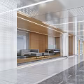 Modern Office Corridor Interior Design With Sleek Floor Green Plant And Glass Partitions