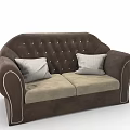 Brown Two Seater Sofa With Tufted Backrest Beige Seats And Light Gray Throw Pillows 3d model