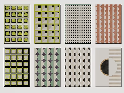 Stylish Square Rugs With Various Geometric Patterns Circular Designs And Vibrant Colors 3d model