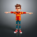 Cartoon Boy Character In Plaid Shirt Ripped Jeans And Red Sneakers With Arms Outstretched