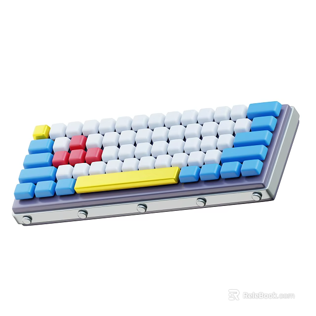 Colorful Mechanical Keyboard With White Blue Red Yellow Keycaps And Modern Design 3d model 