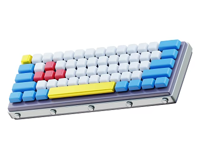 Colorful Mechanical Keyboard With White Blue Red Yellow Keycaps And Modern Design 3d model