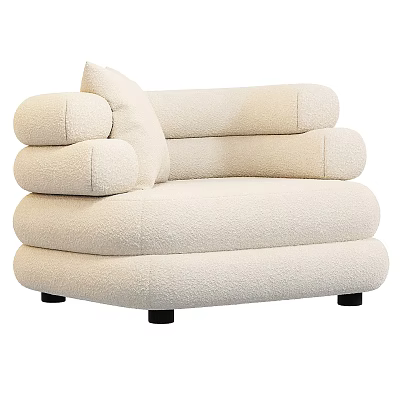 Modern Elegant Beige Single Sofa With Plush Rounded Armrests And Slim Black Legs 3d model