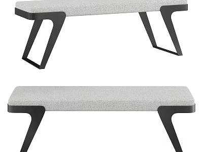 Modern Gray Linen Sofa Bench With Black Metal Legs And Padded Upholstered Seat 3d model