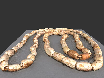 Ancient Bone Bead Necklace With Natural Cylindrical Beads On Gray Surface 3d model