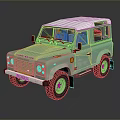 Classic Light Green Off Road Car With White Roof And All Terrain Tires