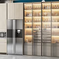 Modern Kitchen Wine Cabinet With Glass Door LED Lighting Wine Bottles And Wine Glasses