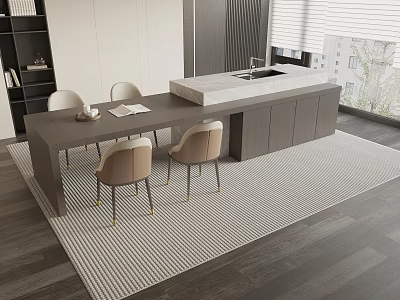 Modern Dining Table Set With Wooden Top And Leather Chairs Metal Legs 3d model