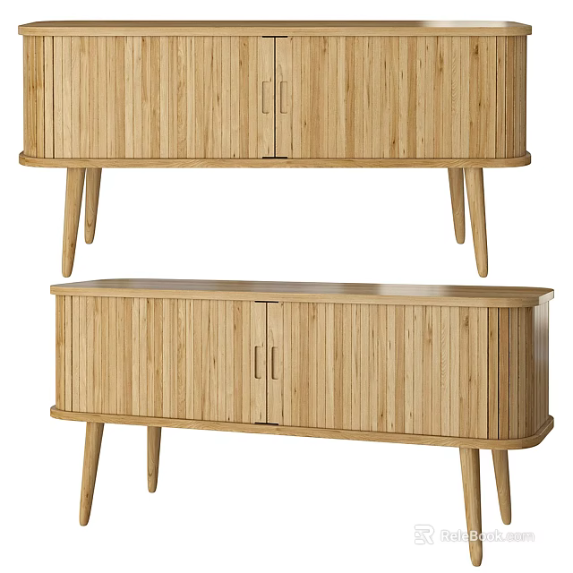 Modern Wooden TV Stand With Cabinet Doors And Slim Legs Design 3d model 