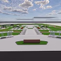 Modern Park Landscape With Open Square Green Lawn Pathways And Cloudy Sky 3d model