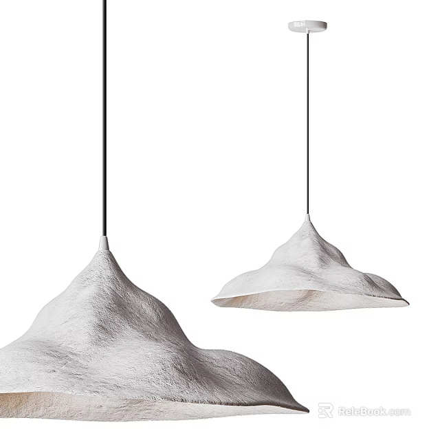 Textured White Pendant Lights with Mountain Inspired Shapes Hanging in Pair 3d model 