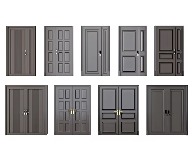 Modern Wooden Double Door With Unequal Leaves Design For Home Entrance 3d model