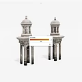 Two Stone Towers With Domes Columns And Ornate Decorative Bases 3d model