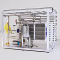Advanced Industrial Equipment with Transparent Enclosure Internal Pipes Metal Structures and Person Inspecting