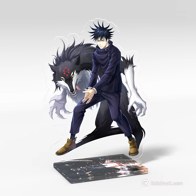 Anime Character And Wolf Acrylic Stand Decorative Ornament Set For Collectors 3d model 
