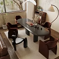 Quiet Style Dining Table and Chair Combination Oval Dining Table for Six 3d model