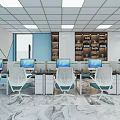 Modern Public Office Space With Open Workstations Computers White Chairs And Bookshelves 3d model