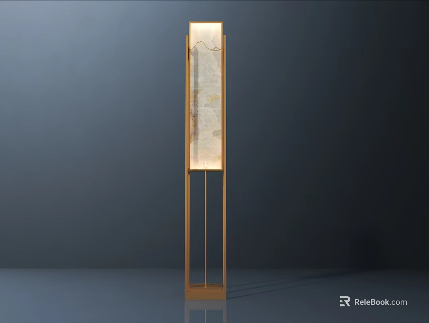 Modern Gold Frame Floor Lamp With Rectangular Textured Shade And Minimalist Design 3d model 