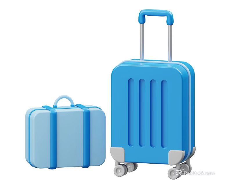 Two Blue Suitcases Small with Handle Straps and Large with Wheels and Retractable Handle 3d model