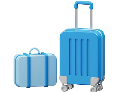 Two Blue Suitcases Small with Handle Straps and Large with Wheels and Retractable Handle 3d model