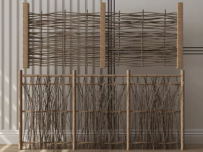 Natural Wooden Woven Fence Design With Vertical Sticks For Garden Decoration 3d model