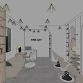 Modern Hair Salon Interior Featuring Styling Chairs Round Mirrors Hanging Lights And Product Shelves