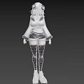 Woman Wearing White Hooded Jacket Panda Ear Headpiece White Hair Black Shorts And White Sneakers