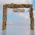 Twig Woven Entrance Gate with Hanging Wooden Sign Rustic Natural Design