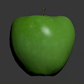 Fresh Juicy Green Apple With Stem And Smooth Shiny Surface On Gray Background